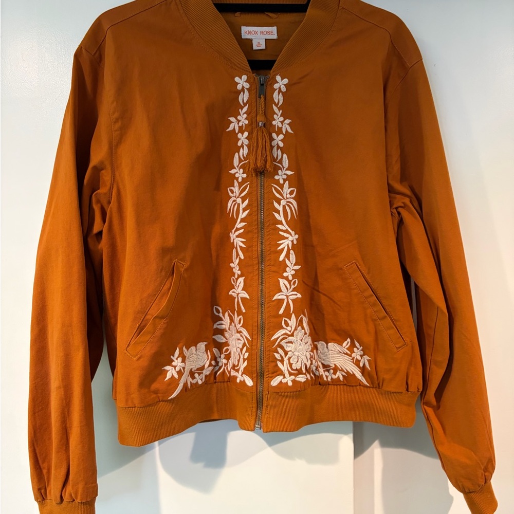 Embroidered Bomber Jacket with tassel